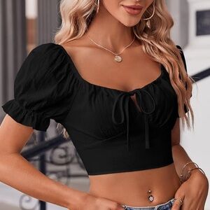 Black goth puff sleeve babydoll crop top sexy doll festival rave party beach
